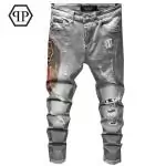 jeans slim philipp plein pour homme paris crane percage a chaud gris sm1985